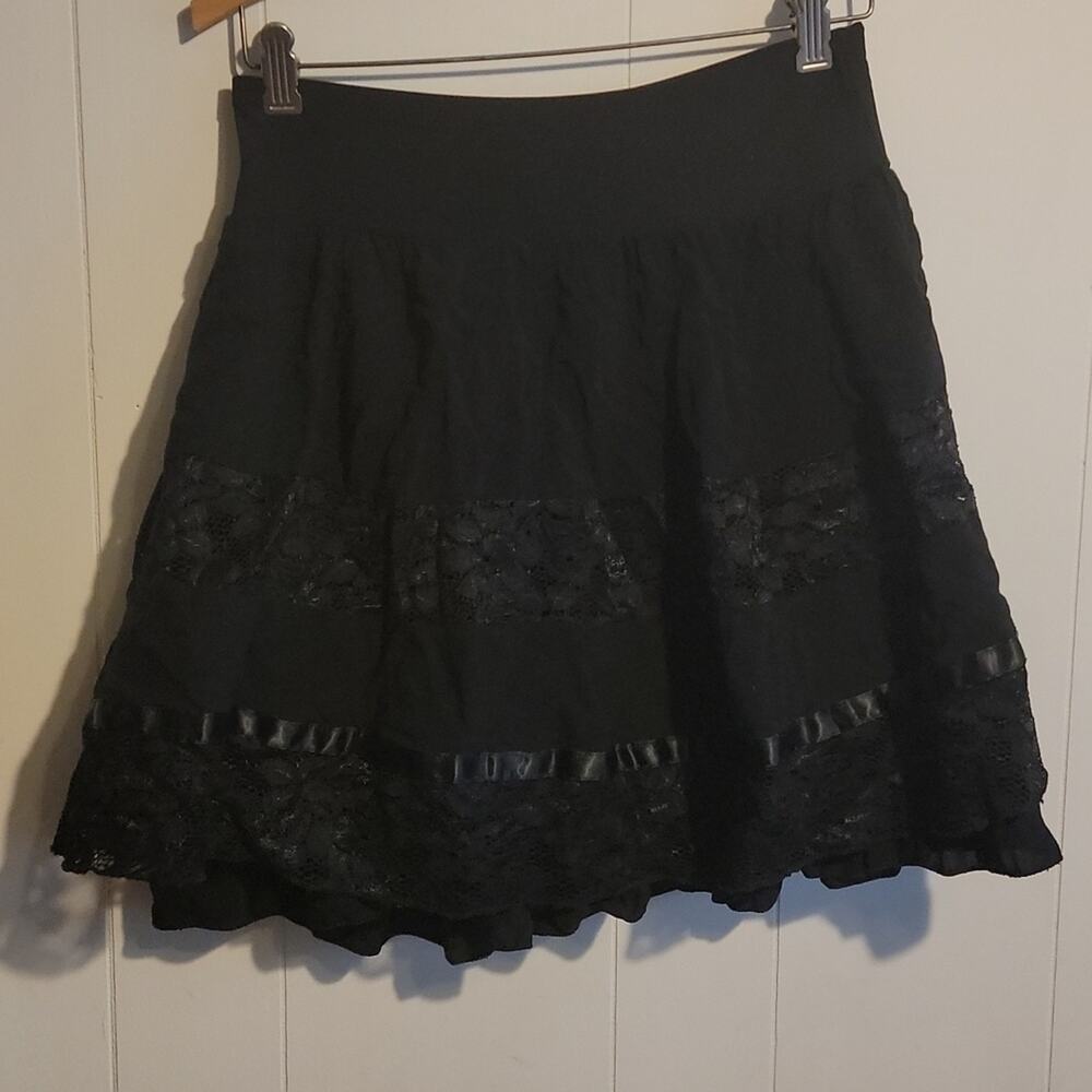 Boho lace and ribbon stretch flare skirt